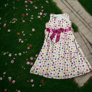 Bonnie Jean Girl's White Polka Dot Zip Up Dress  Size 6